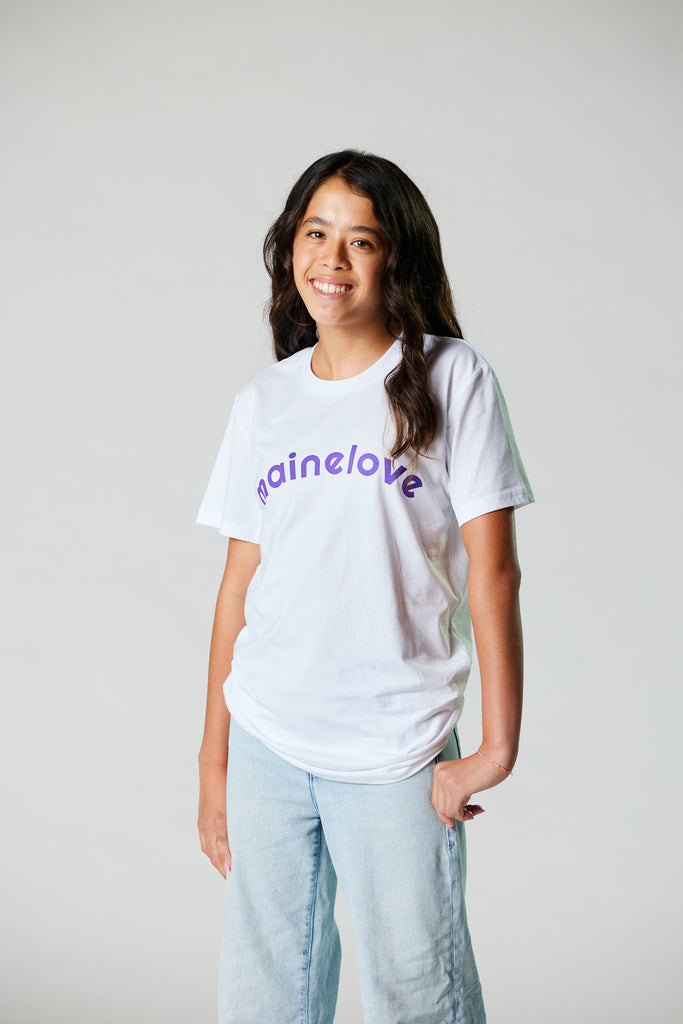 The OG mainelove tee with a twist (White/Purple)