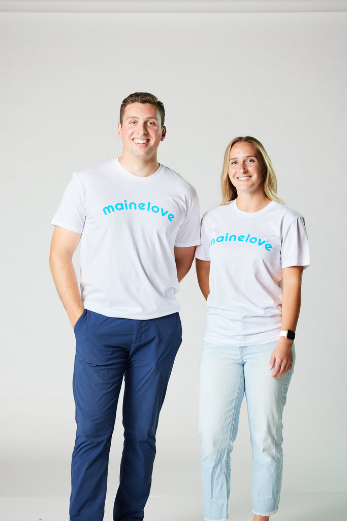The OG mainelove tee with a twist (White/Cyan)