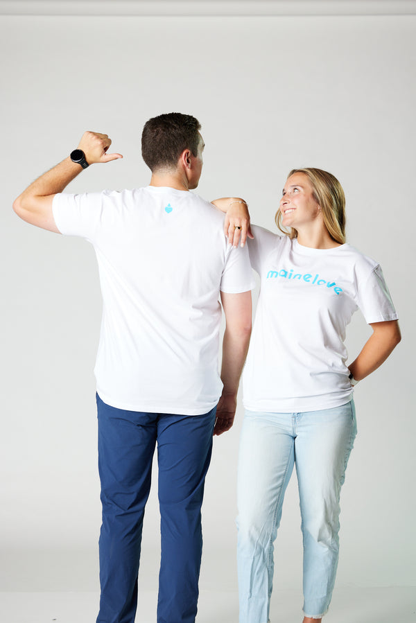 The OG mainelove tee with a twist (White/Cyan)