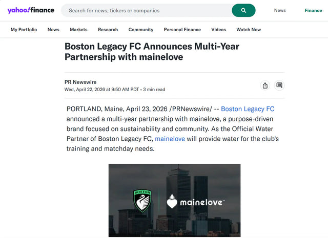 Boston Legacy FC Announces Multi-Year Partnership with mainelove